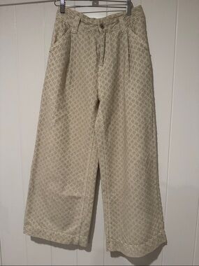 Women's Wide-Leg Beige Patterned/ textured Pants